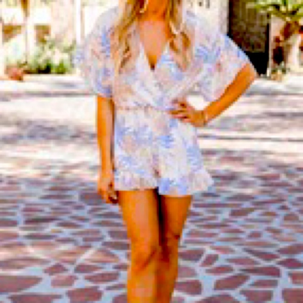 Tropical print romper.